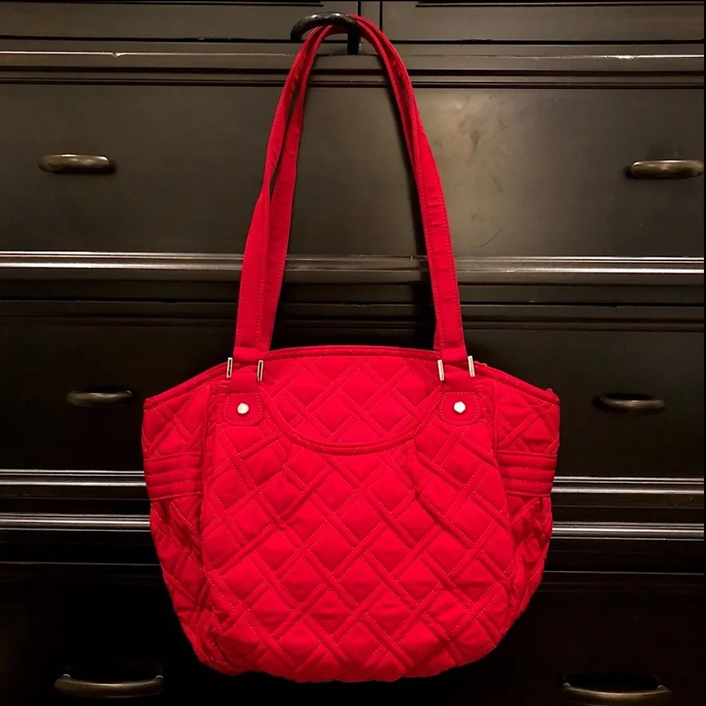 VERA BRADLEY Red Diamond Quilted Long Strap Shoulder Bag w/ Exterior Pockets - Picture 2 of 16